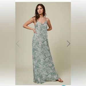 O'Neill Green Jupiter Leaf Maxi Dress Adjustable Surfer Girl Summer Beach